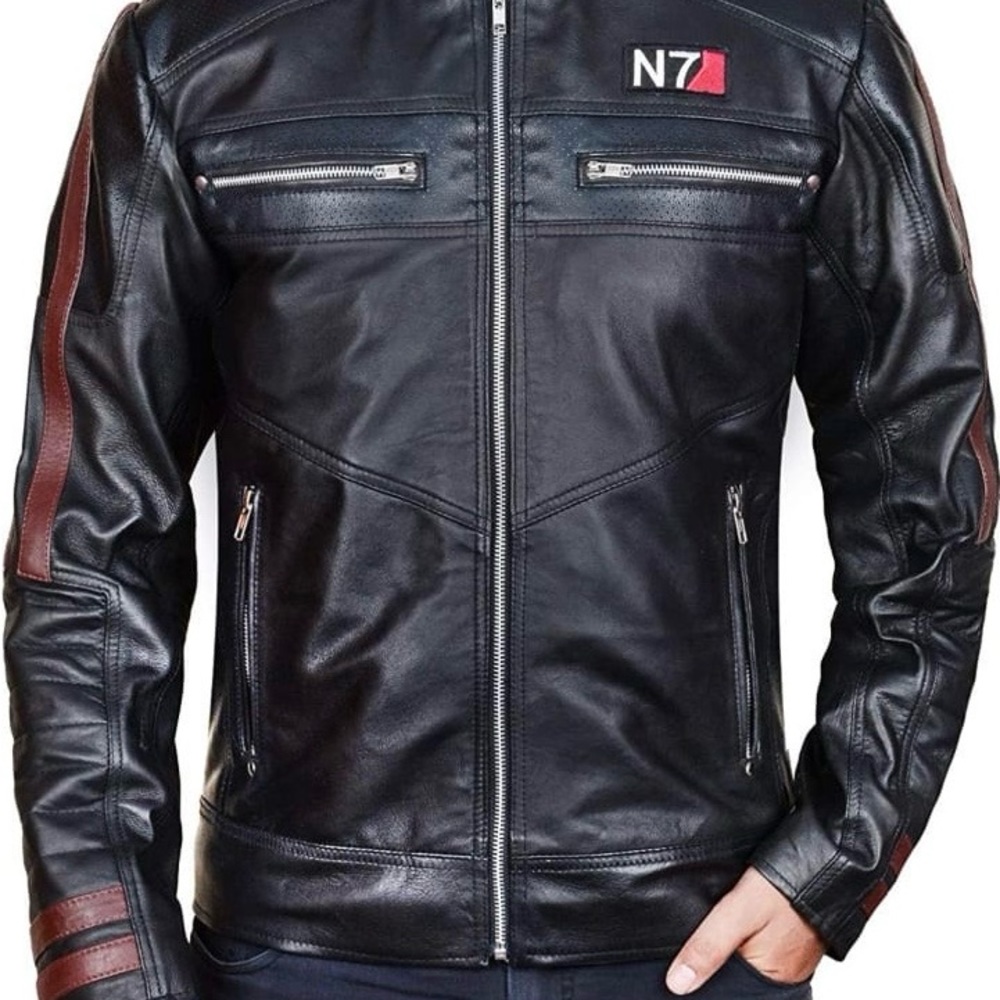 Mass Effect 3 Game N7 Motorcycle Biker Commander Shepard Genuine Leather Jacket